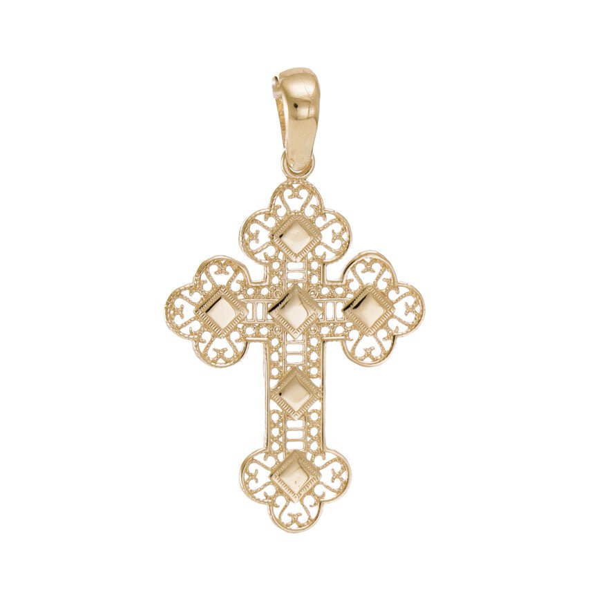 14ct Gold Abstract Cross Design Pendant - 37mm - FJewellery