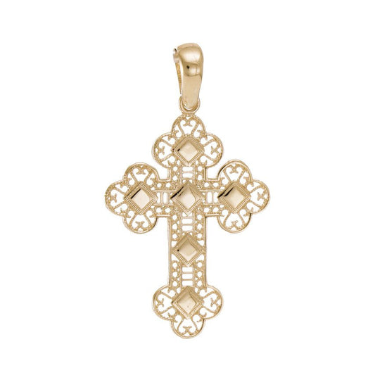14ct Gold Abstract Cross Design Pendant - 37mm - FJewellery
