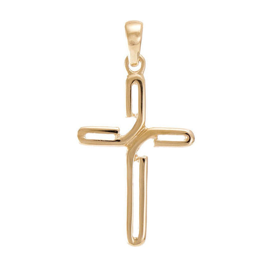 14ct Gold Abstract Design Cross Pendant - 39mm - FJewellery