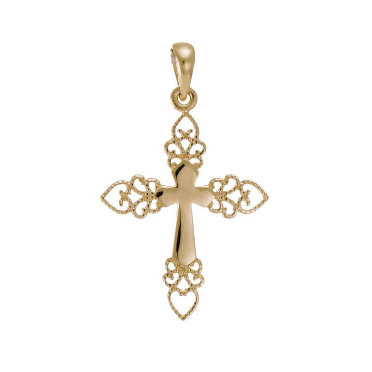 14ct Gold Abstract Double Cross Design Pendant - 31mm - FJewellery