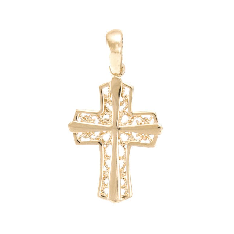 14ct Gold Abstract Double Cross Design Pendant - 32mm - FJewellery