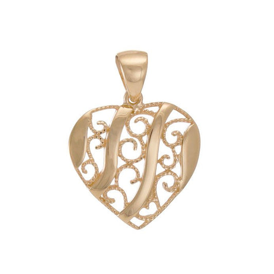 14ct Gold Abstract Patterned Heart Pendant - 25mm - FJewellery