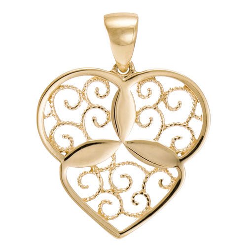 14ct Gold Abstract Patterned Triple Shaped Heart Pendant - 26mm - FJewellery