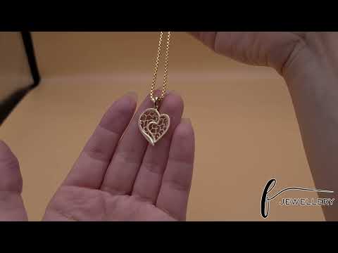 14ct Gold Abstract Patterned Two Halves Heart Pendant - 28mm - FJewellery