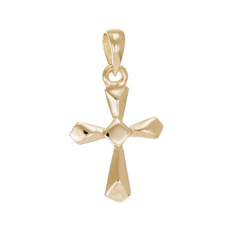 14ct Gold Faceted Cross Pendant - 23mm - FJewellery