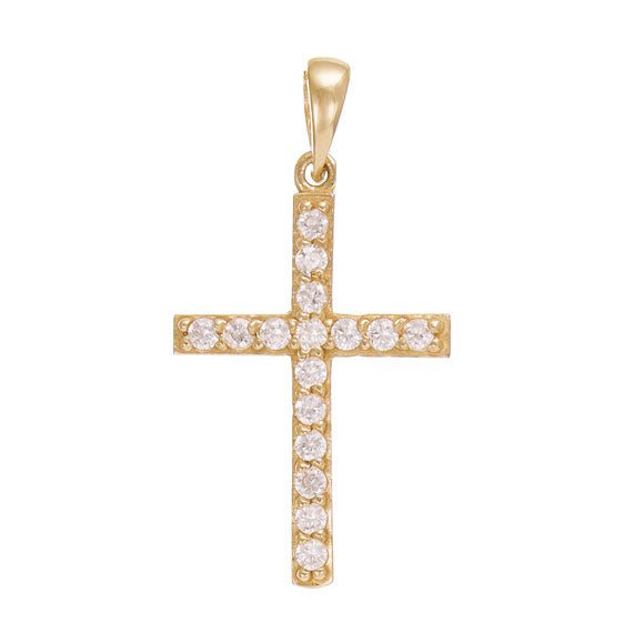 14ct Gold Gem-Set Classic Cross Pendant - 29mm - FJewellery