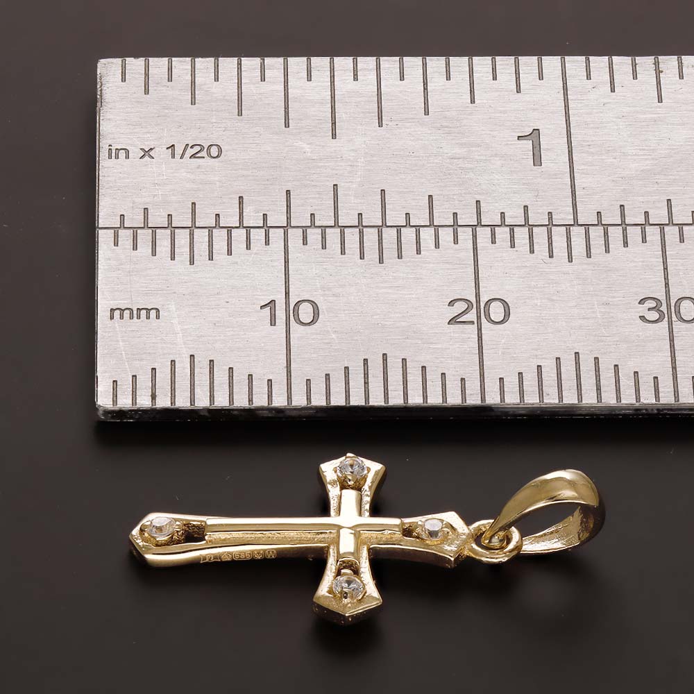 14ct Gold Gem-Set Traditional Cross Pendant - 25mm - FJewellery