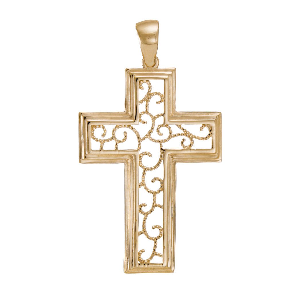 14ct Gold Geometrical Frame Cross Pendant - 46mm - FJewellery