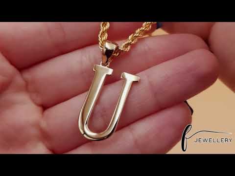 14ct Gold Initial Pendant Letter U - 33mm - FJewellery