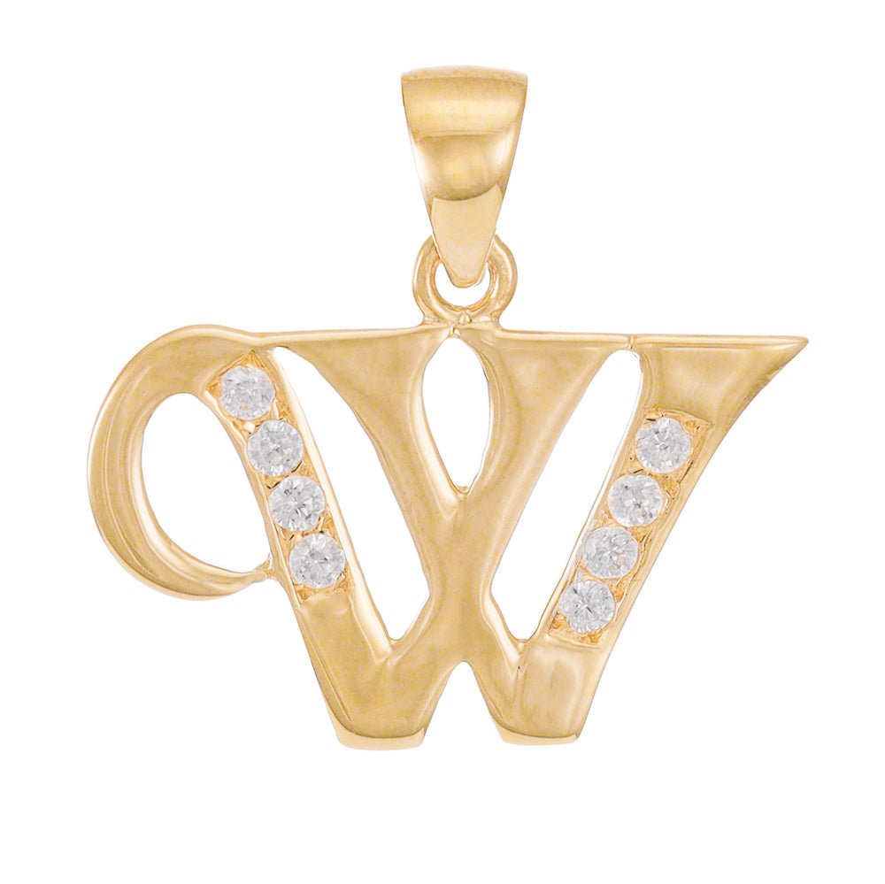 14ct Gold Initial Pendant Letter W - 22mm - FJewellery