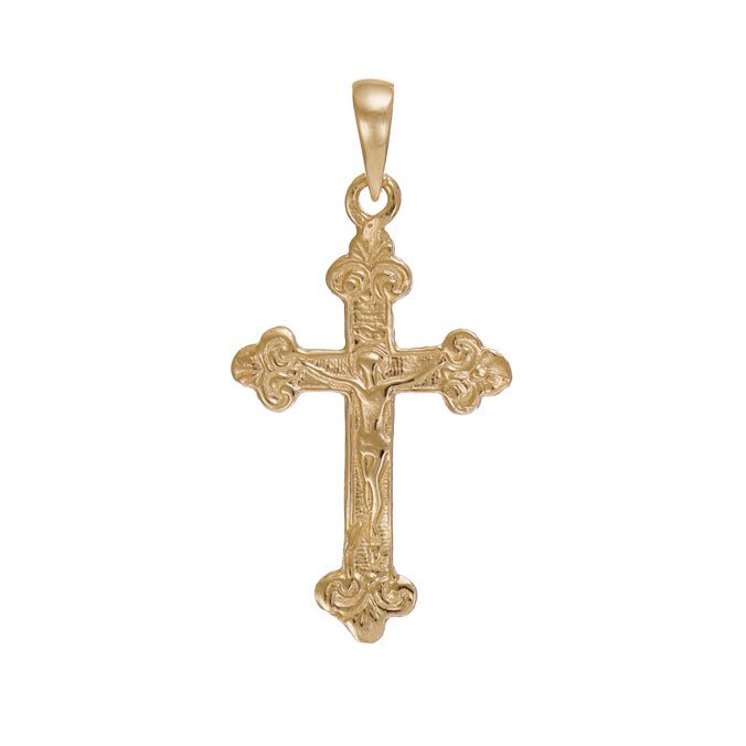 14ct Gold Ornamental Crucifix Cross Pendant - 30mm - FJewellery