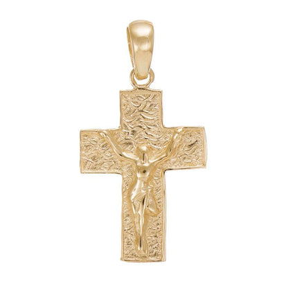 14ct Gold Ornamental Patterned Crucifix Cross Pendant - 32mm - FJewellery