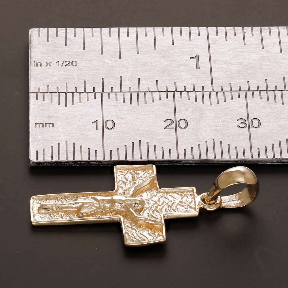 14ct Gold Ornamental Patterned Crucifix Cross Pendant - 32mm - FJewellery
