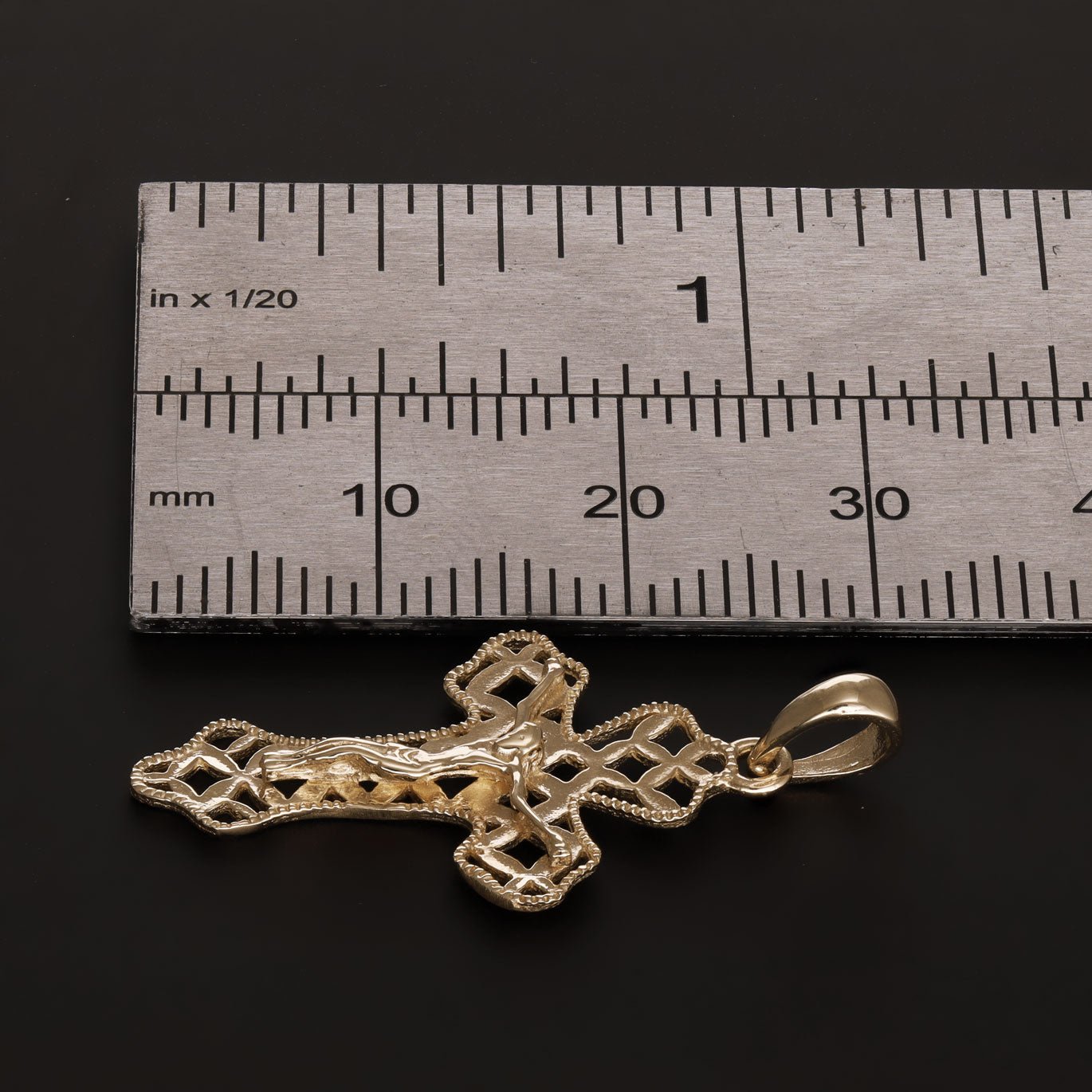 14ct Gold Orthodox Abstract Crucifix Cross Pendant - 31mm - FJewellery