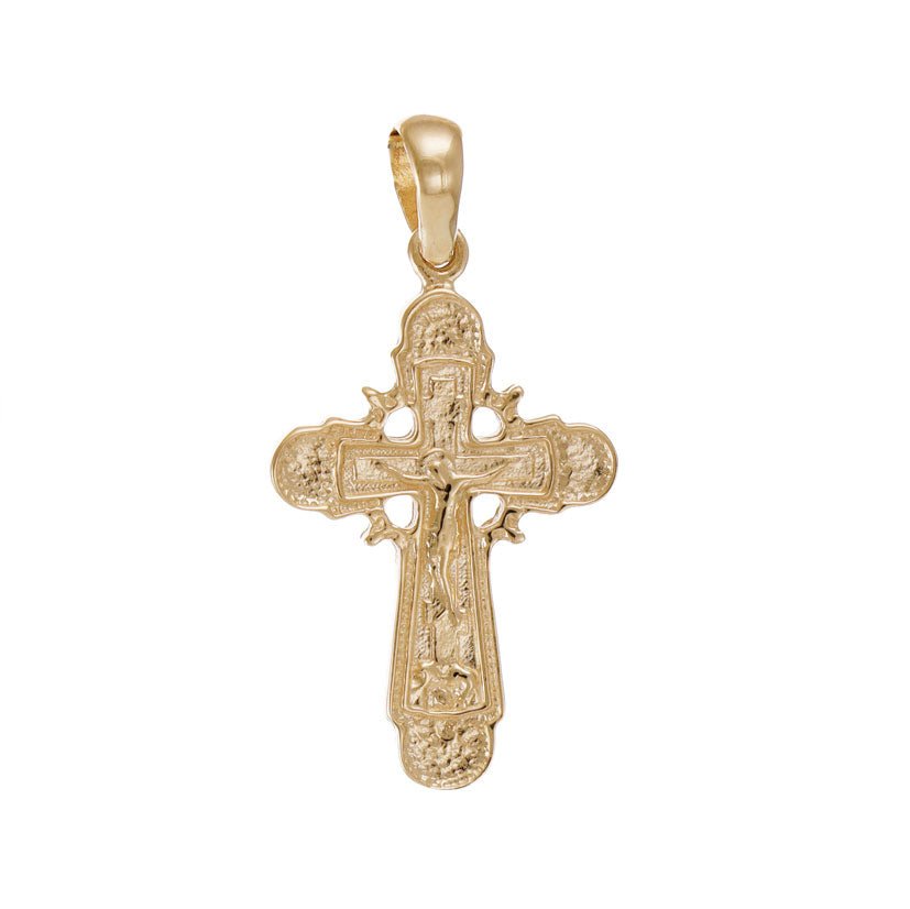 14ct Gold Orthodox Patterned Crucifix Cross Pendant - 35mm - FJewellery