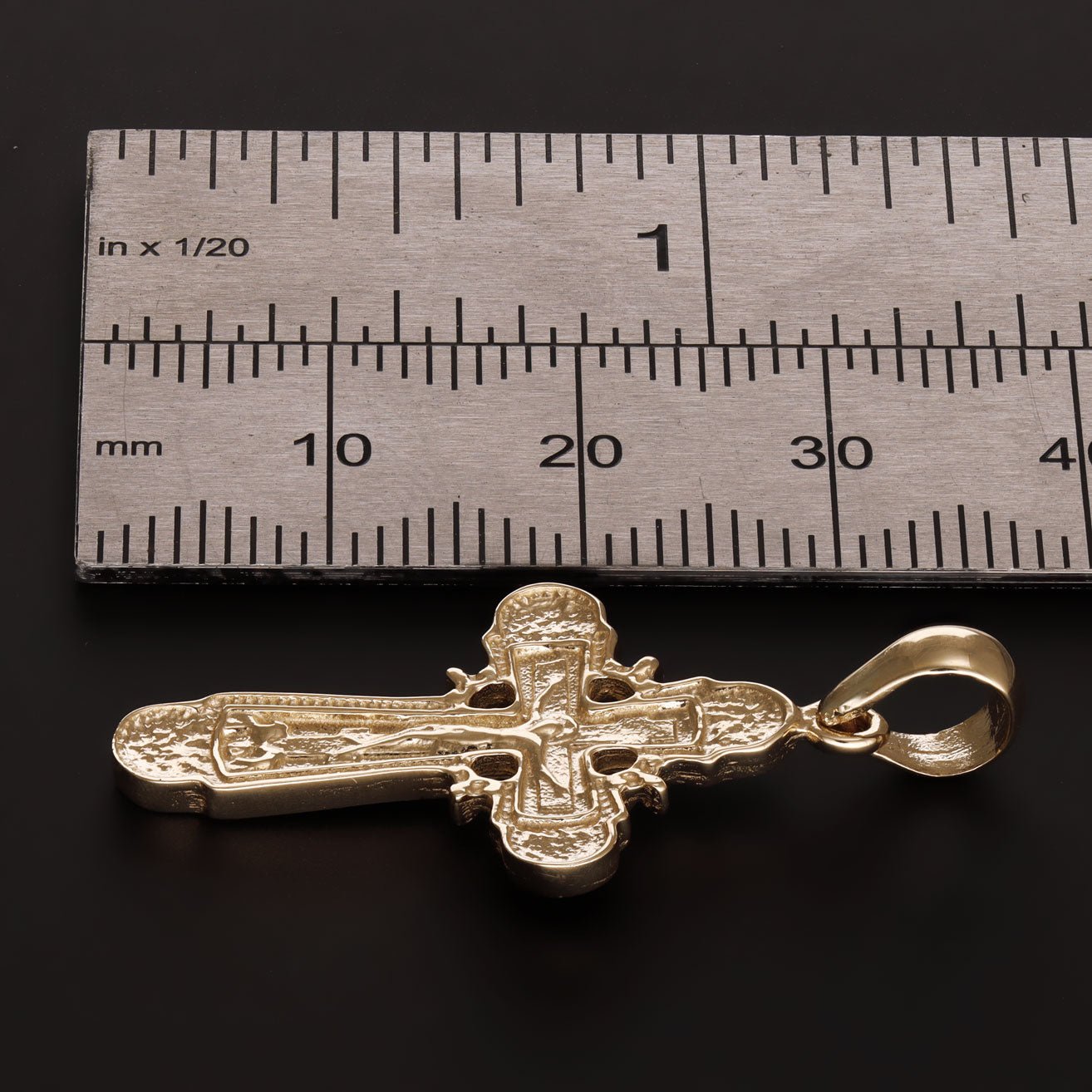 14ct Gold Orthodox Patterned Crucifix Cross Pendant - 35mm - FJewellery