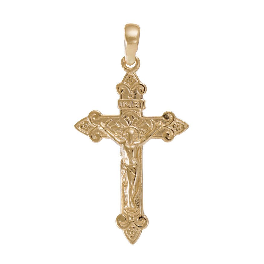 14ct Gold Orthodox Russian Crucifix Cross Pendant - 43mm - FJewellery