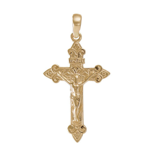 14ct Gold Orthodox Russian Crucifix Cross Pendant - 43mm - FJewellery