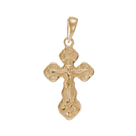 14ct Gold Orthodox Russian Patterned Crucifix Cross Pendant - 25mm - FJewellery