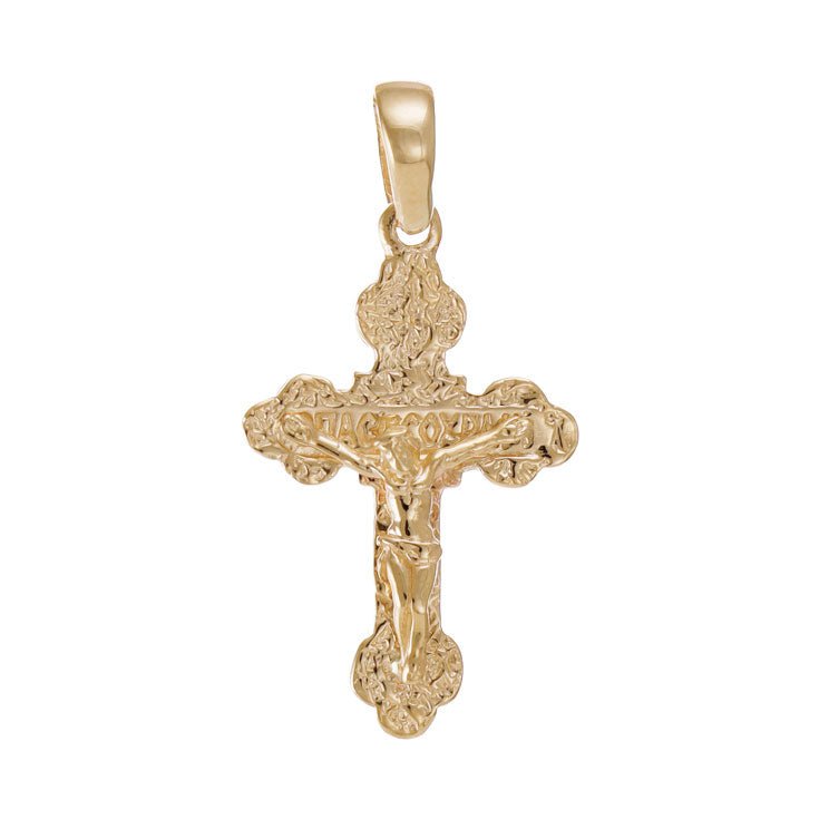 14ct Gold Orthodox Russian Patterned Crucifix Cross Pendant - 34mm - FJewellery