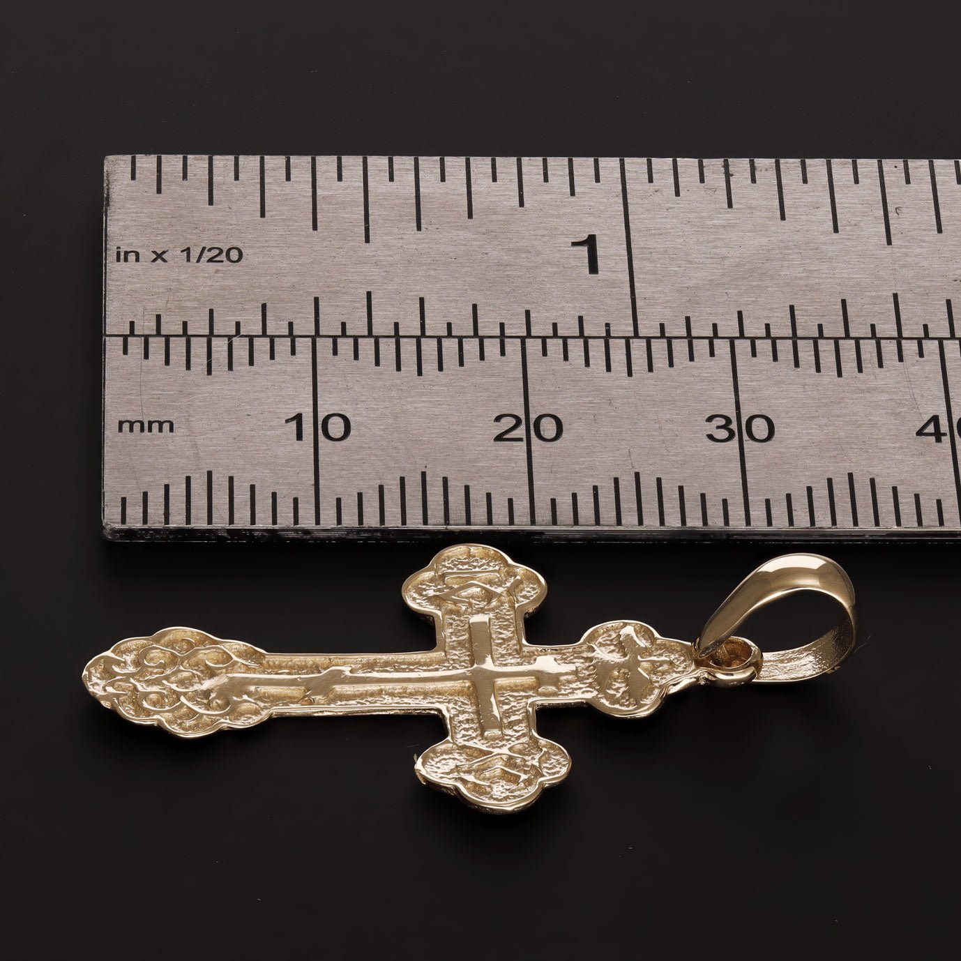 14ct Gold Orthodox Russian Patterned Crucifix Cross Pendant - 37mm - FJewellery