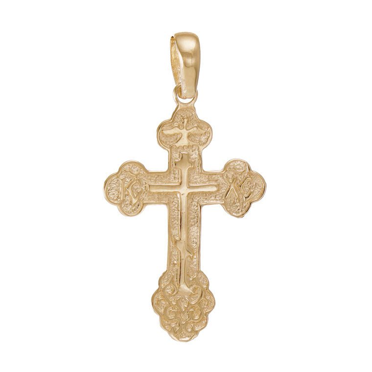 14ct Gold Orthodox Russian Patterned Crucifix Cross Pendant - 37mm - FJewellery