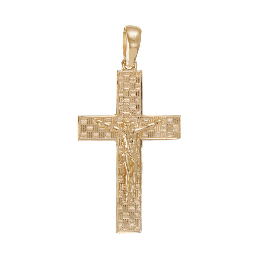 14ct Gold Orthodox Russian Patterned Crucifix Cross Pendant - 40mm - FJewellery