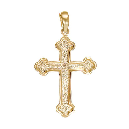 14ct Gold Patterned Cross Pendant - 40mm - FJewellery