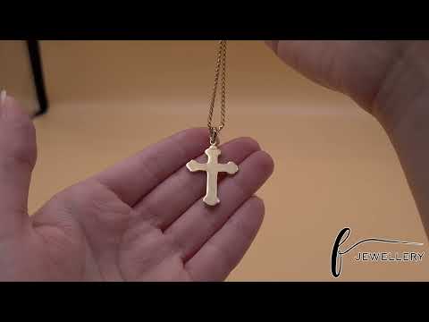 14ct Gold Patterned Cross Pendant - 40mm - FJewellery