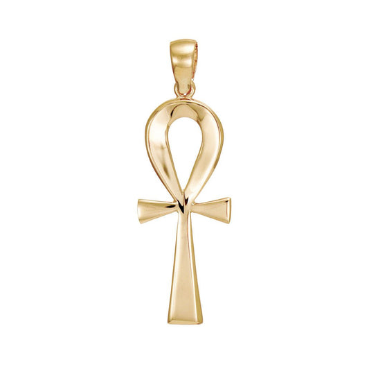 14ct Gold Plain Ankh Cross Pendant - 16mm - FJewellery