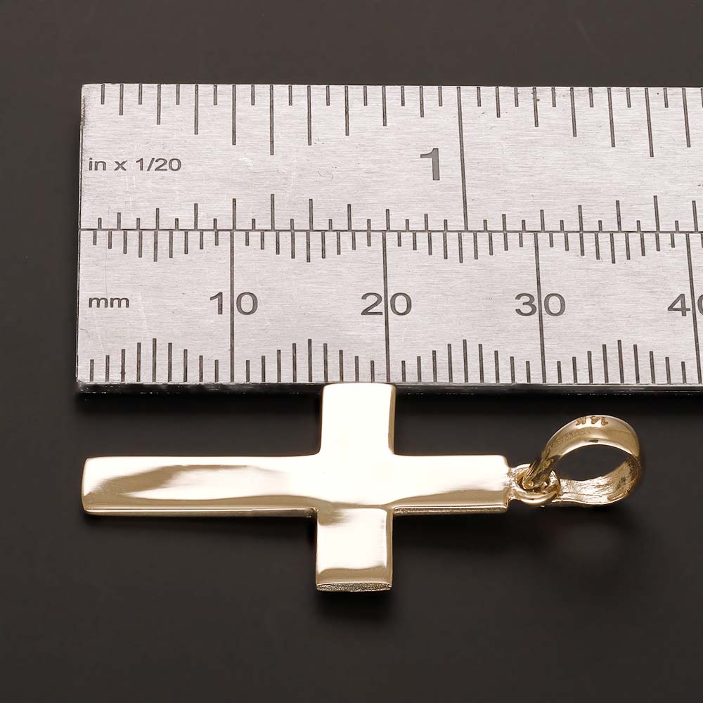 14ct Gold Plain Cross Pendant - 36mm - FJewellery