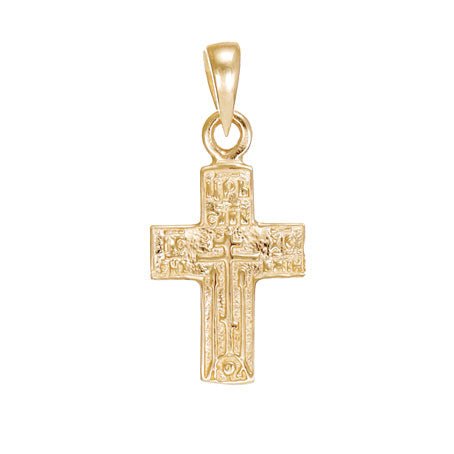 14ct Gold Russian Orthodox Patterned Cross Pendant - 23mm - FJewellery