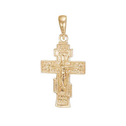 14ct Gold Russian Orthodox Patterned Cross Pendant - 25mm - FJewellery