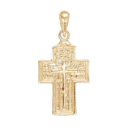 14ct Gold Russian Orthodox Patterned Cross Pendant - 27mm - FJewellery