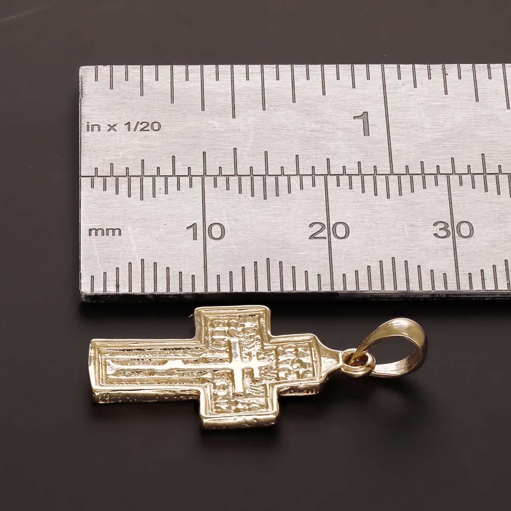 14ct Gold Russian Orthodox Patterned Cross Pendant - 27mm - FJewellery