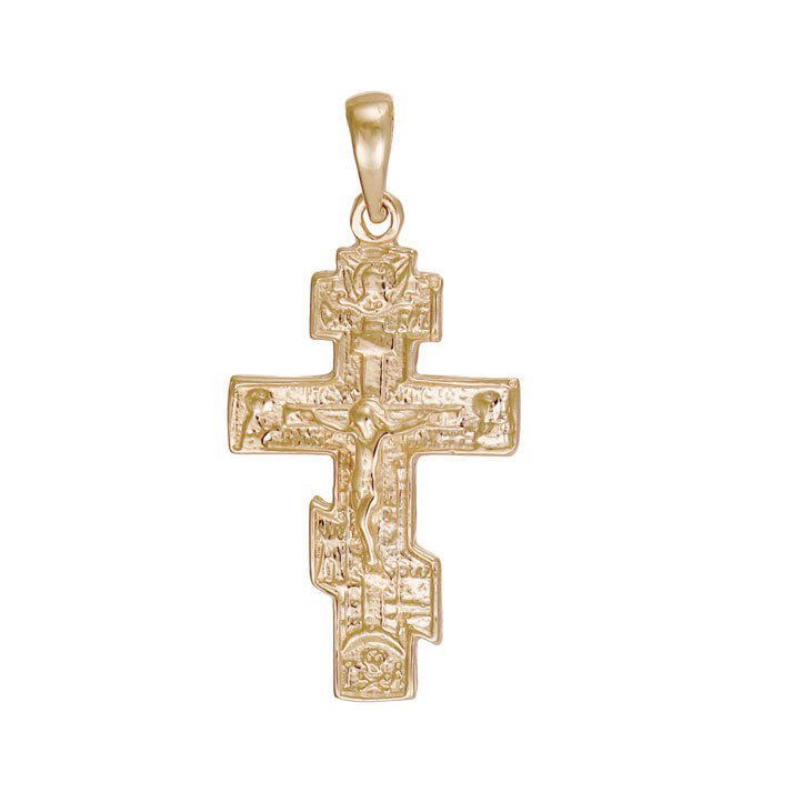 14ct Gold Russian Orthodox Patterned Cross Pendant - 31mm - FJewellery