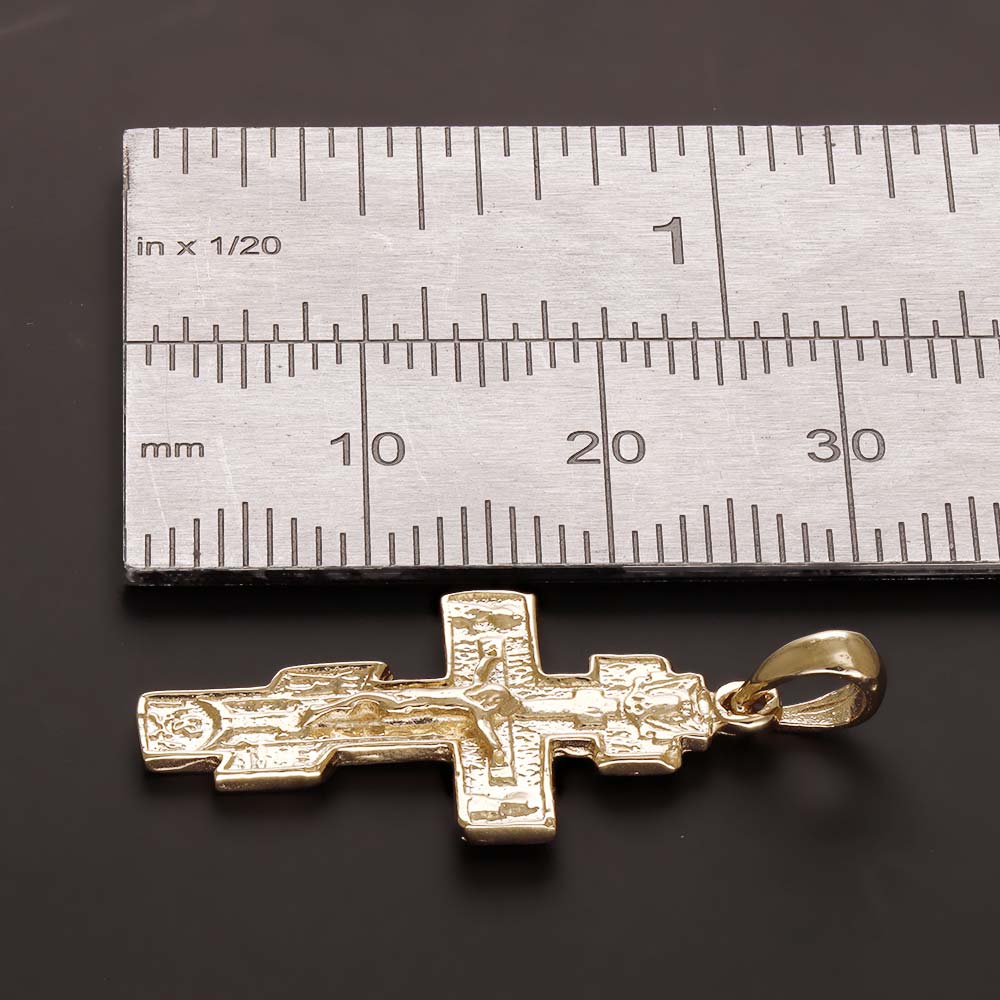 14ct Gold Russian Orthodox Patterned Cross Pendant - 31mm - FJewellery