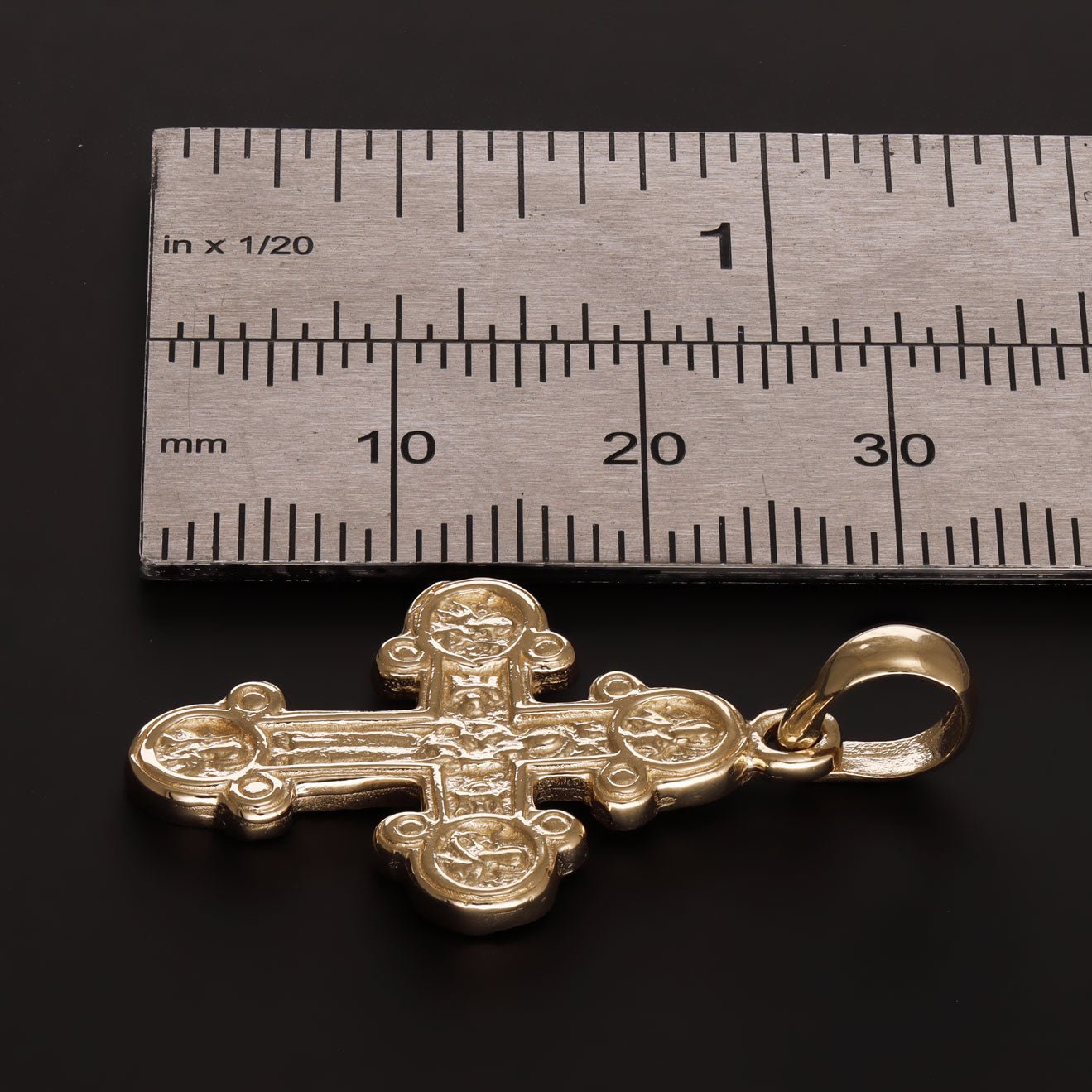 14ct Gold Russian Orthodox Patterned Cross Pendant - 33mm - FJewellery