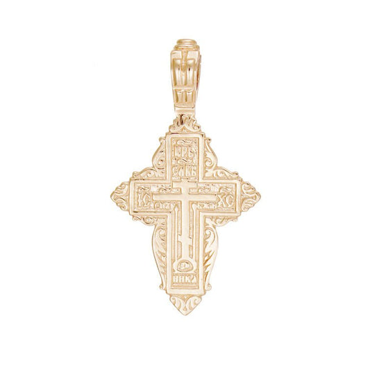 14ct Gold Russian Orthodox Patterned Cross Pendant - 35mm - FJewellery