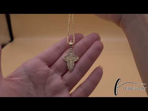 14ct Gold Russian Orthodox Patterned Cross Pendant - 36mm - FJewellery