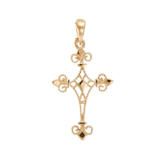 14ct Gold Special Patterned Cross Pendant - 31mm - FJewellery