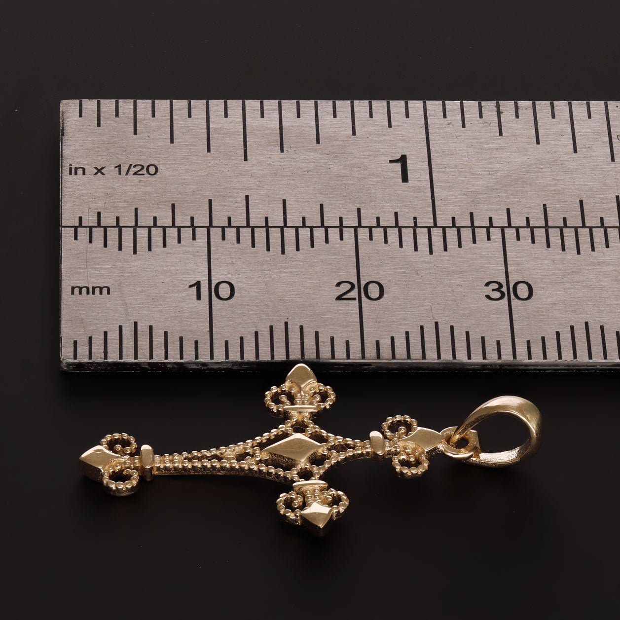 14ct Gold Special Patterned Cross Pendant - 31mm - FJewellery