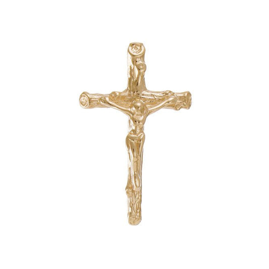 14ct Gold Traditional Barked Crucifix Cross Pendant - 26mm - FJewellery