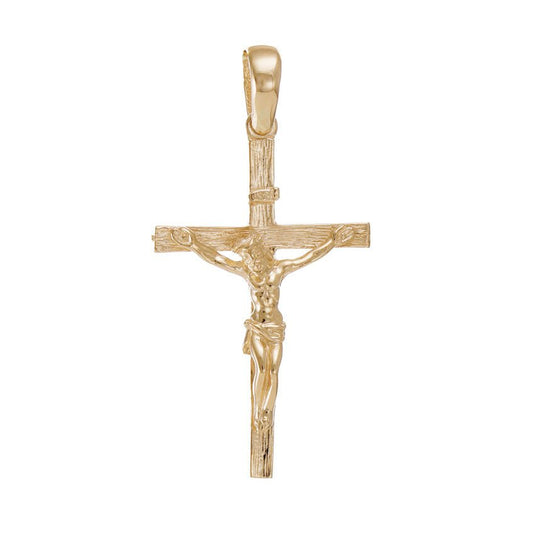 14ct Gold Traditional Barked Crucifix Cross Pendant - 40mm - FJewellery