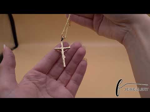 14ct Gold Traditional Barked Crucifix Cross Pendant - 48mm - FJewellery