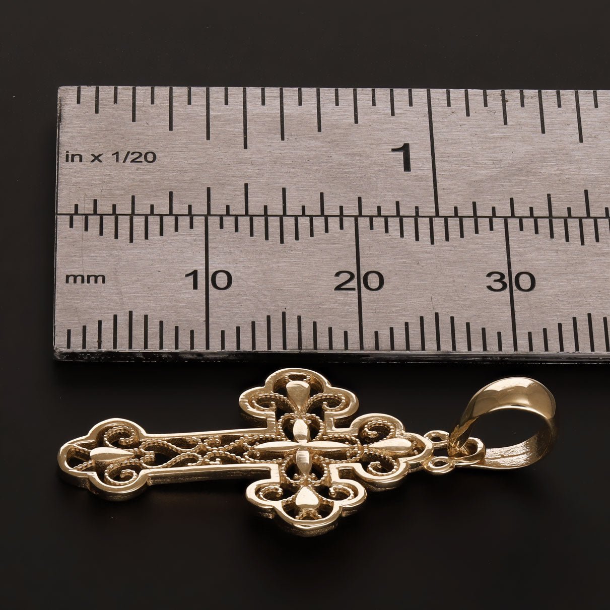 14ct Gold Traditional Patterned Cross Pendant - 33mm - FJewellery