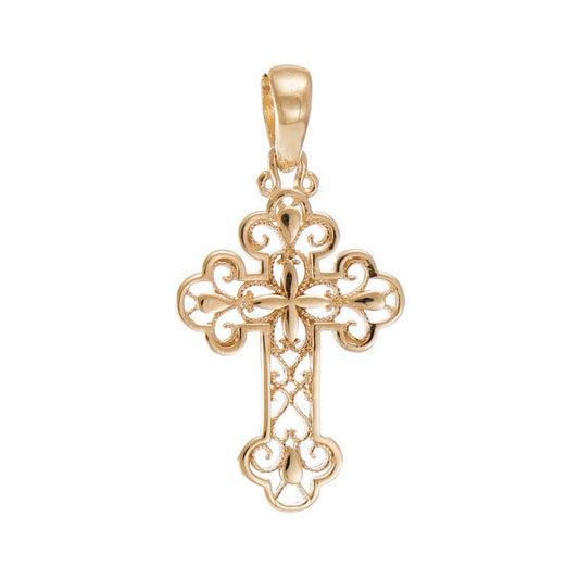 14ct Gold Traditional Patterned Cross Pendant - 33mm - FJewellery