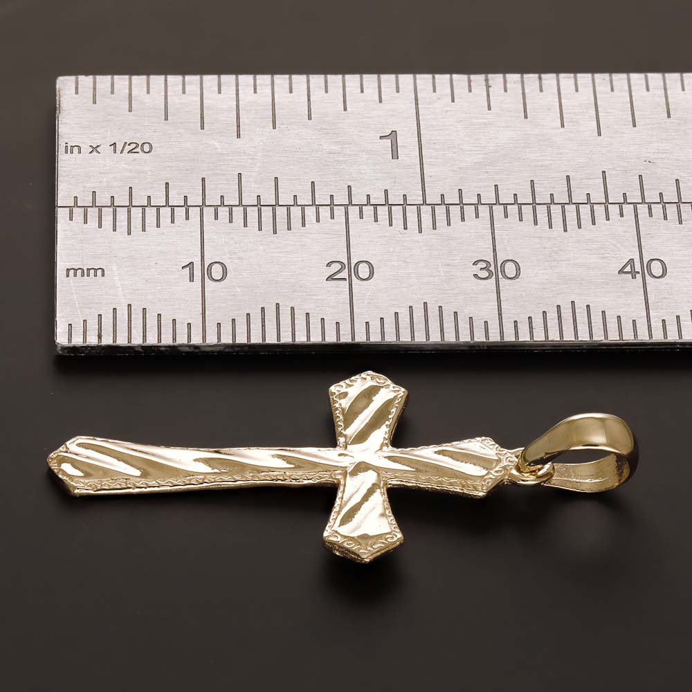 14ct Gold Twisted Patterned Cross Pendant - 39mm - FJewellery