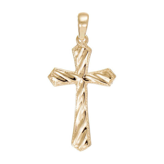 14ct Gold Twisted Patterned Cross Pendant - 39mm - FJewellery
