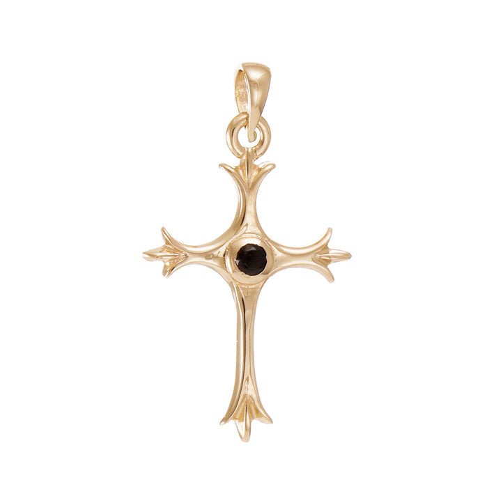 14ct Gold Unique Black Gem-Set Cross Pendant - 33mm - FJewellery